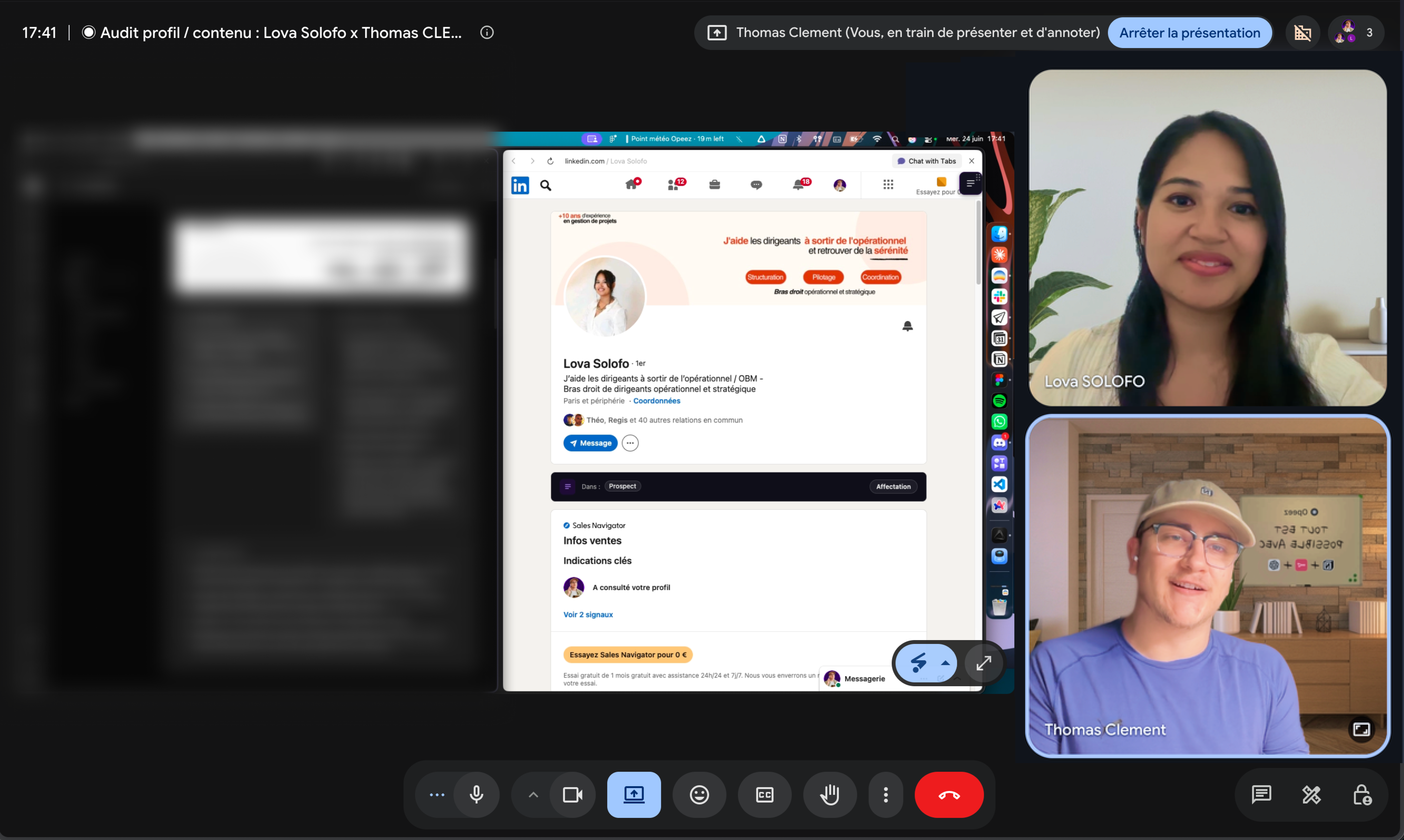 Thomas pendant un diagnostic LinkedIn